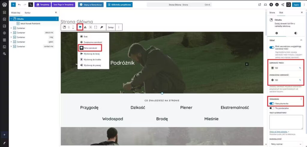 Zmiana ustawień okładki WordPress Gutenberg Blog CraftedWP