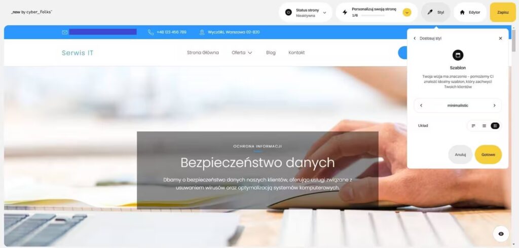 Cyber Folks Now kreator stron minimalistyczny szablon Blog CraftedWP