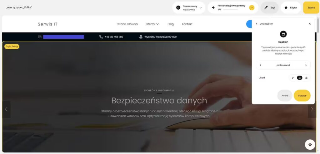 Cyber Folks Now kreator stron profesjonalny szablon Blog CraftedWP
