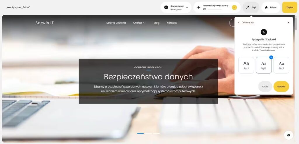 Cyber Folks Now kreator stron wybór czcionki Blog CraftedWP