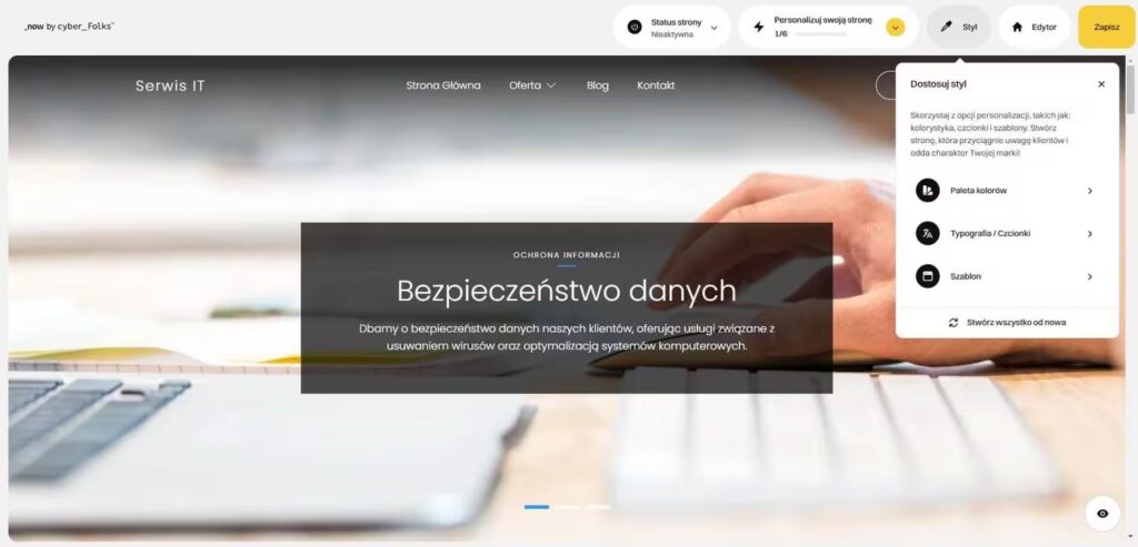Cyber Folks Now kreator stron wybór stylu Blog CraftedWP