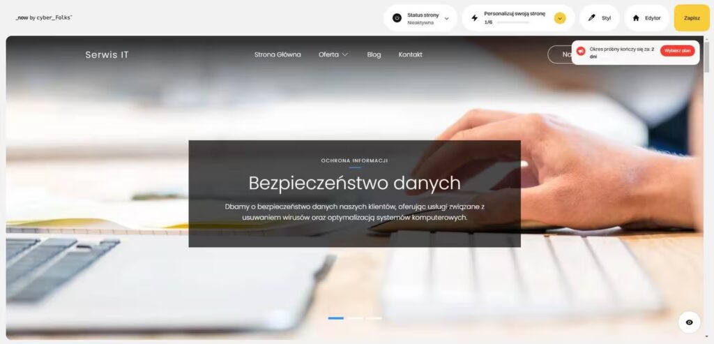 Cyber Folks Now kreator stron wygląd strony Blog CraftedWP