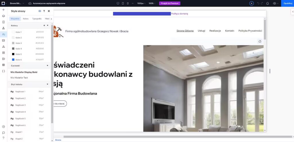 Wix studio - kreator czcionka i kolory Blog CraftedWP