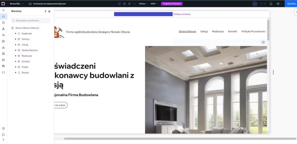 Wix studio - kreator stron warstwa struktury strony Blog CraftedWP