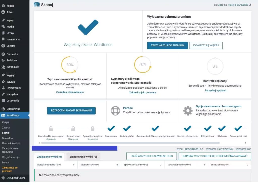 Wtyczka bezpieczeństwo do WordPress Wordfence Security Skanowanie Blog CraftedWP