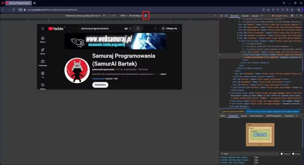 Narzędzie deweloperskie ekran pionowo i poziomo Blog CraftedWP