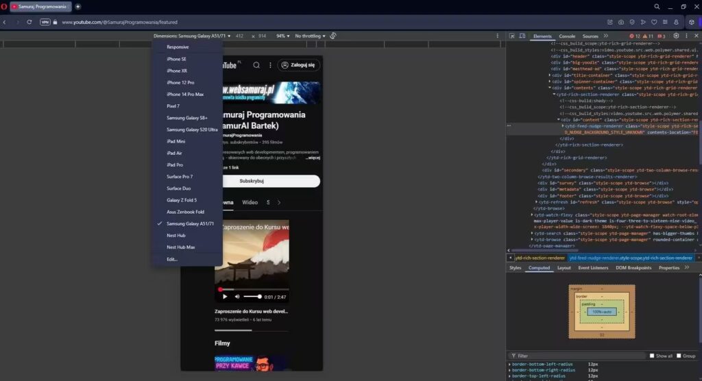 Narzędzie deweloperskie możliwa zmiana rozdzielczości Blog CraftedWP