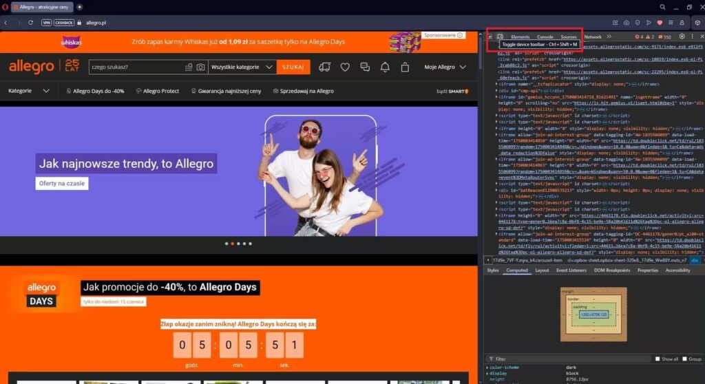 Narzędzie deweloperskie przełączenie na mobilny ekran Blog CraftedWP