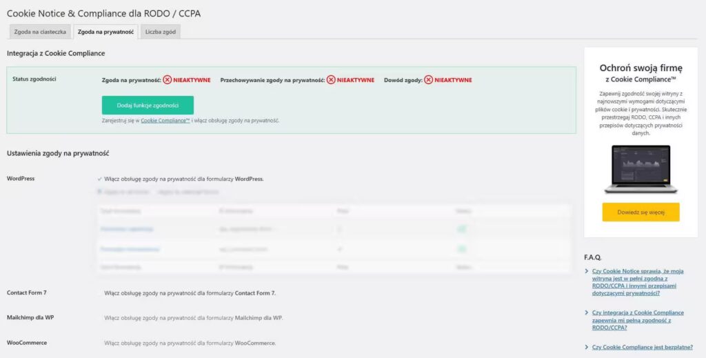 Baner plików cookie Cookie Notice połączenie z formularzem Blog CraftedWP