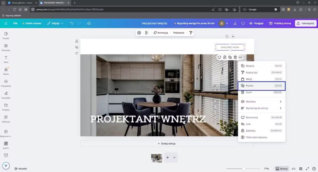 Powielenie elementu i tekstu na stronie Canva Blog CraftedWP