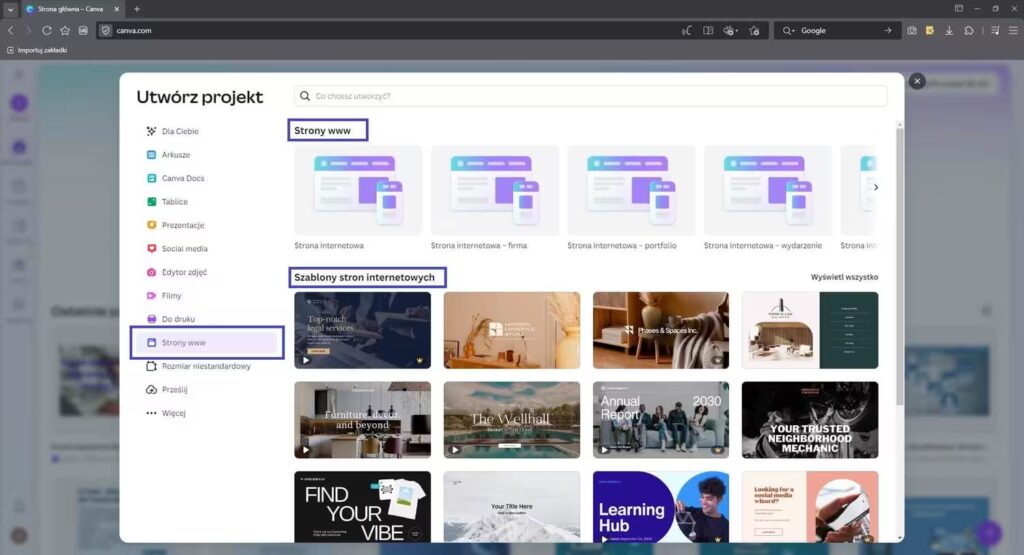 Utworzenie projektu w Canvie strona internetowa Blog CraftedWP