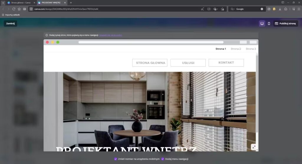 Widok strony Canva na monitorze Blog CraftedWP