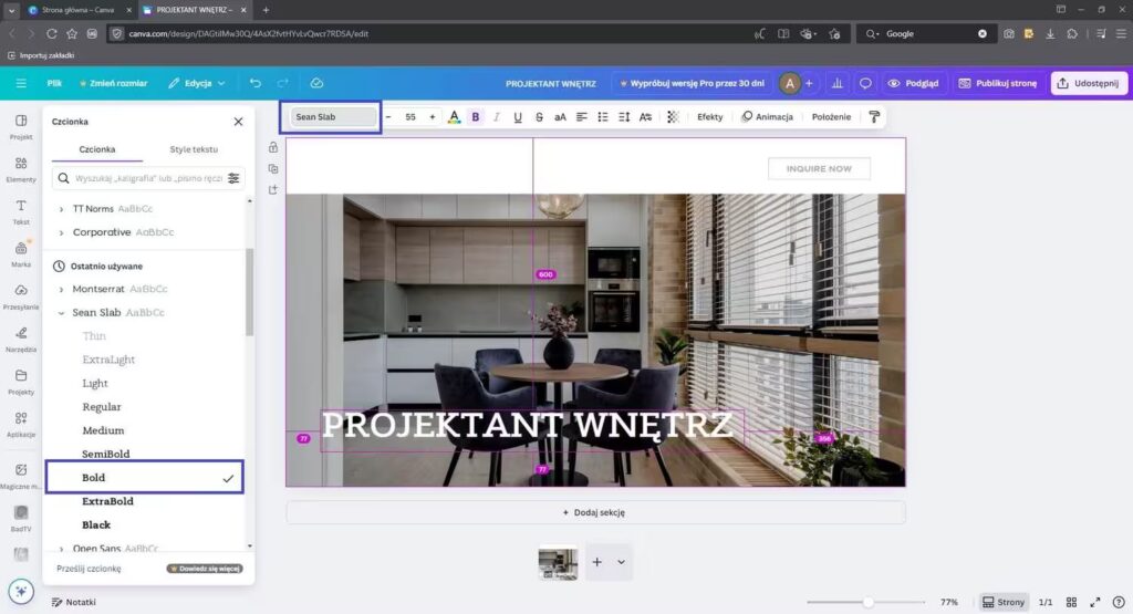Zmiana czcionki i nagłówka na stronie Canva Blog CraftedWP