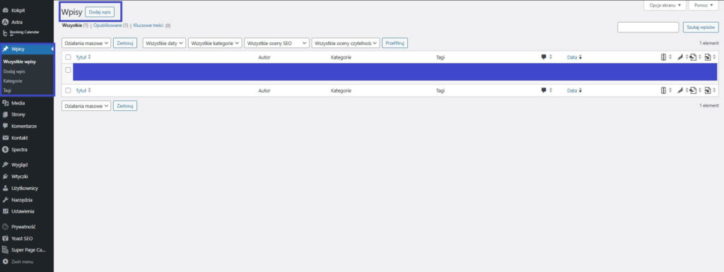 Dodanie Wpisu w WordPress