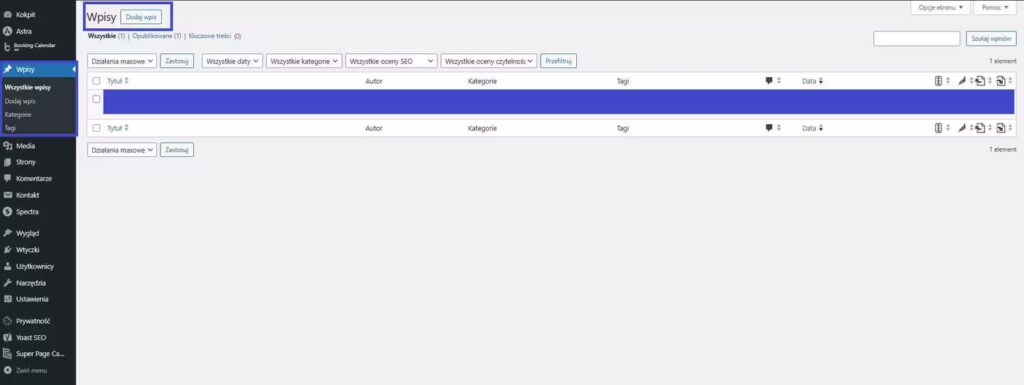 Dodanie nowego wpisu blogowego WordPress Blog CraftedWP