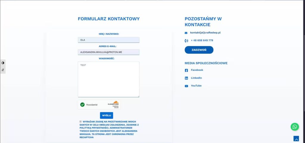 Formularz kontaktowy strona craftedwp Blog CraftedWP