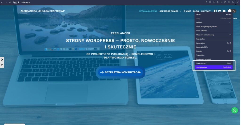 Narzędzie deweloperskie przeglądarki craftedwp