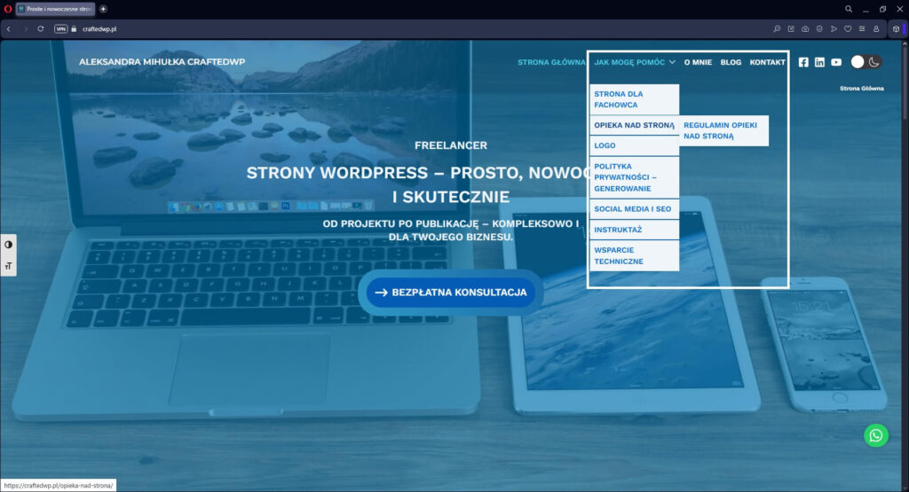 Podzakładki menu głównego craftedwp