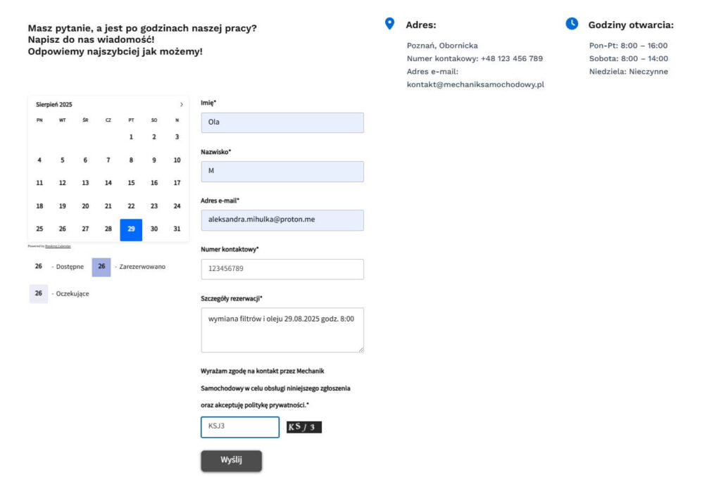 Rezerwacja terminu mechanik samochodowy