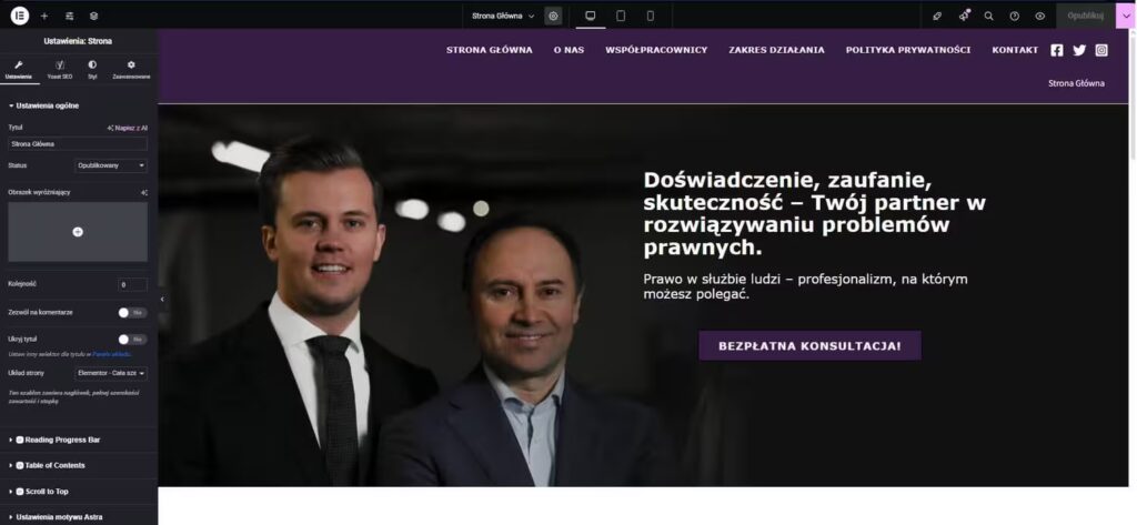 Ustawienia strony WordPress Elementor Blog CraftedWP