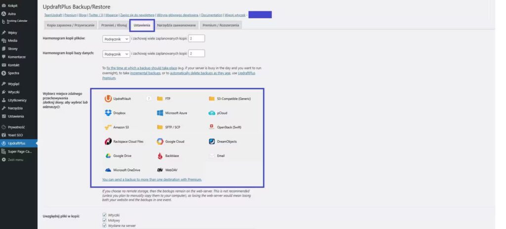 Ustawienia wtyczki UpDraftPlus WordPress kopia zapasowa Blog CraftedWP