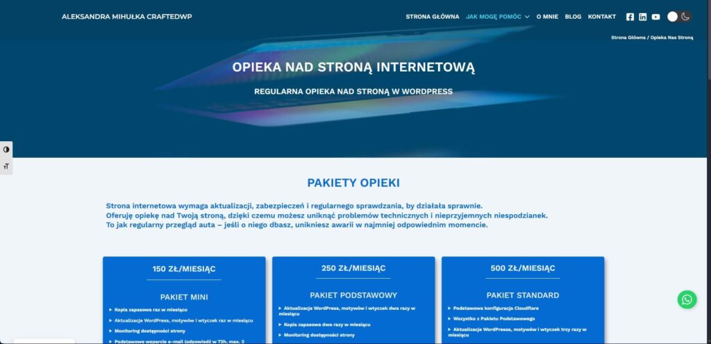 Zakładka Opieka nad Stroną craftedwp