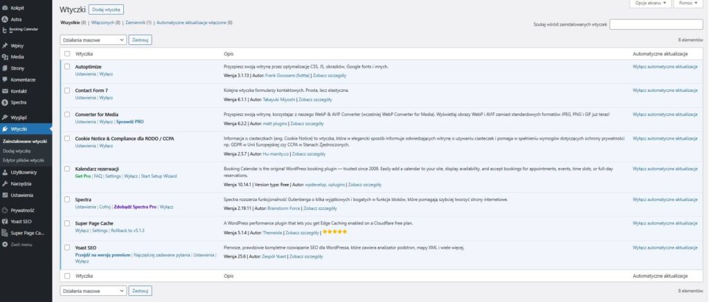 Zakładka wtyczki WordPress