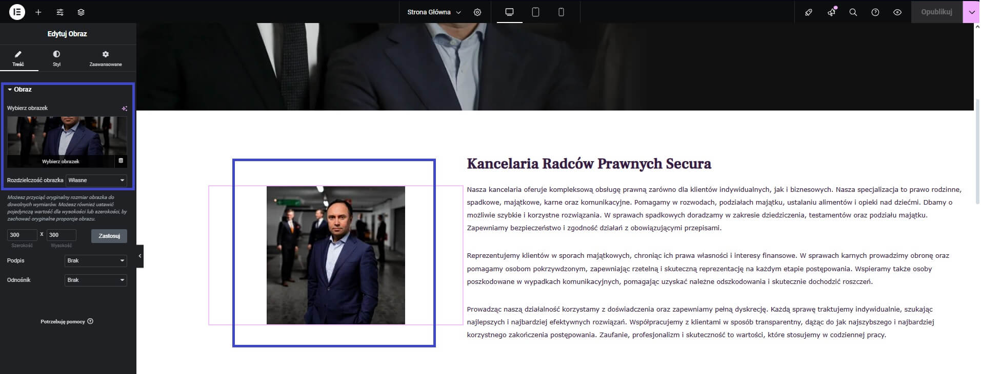 Zmiana zdjęcia w WordPress Elementor